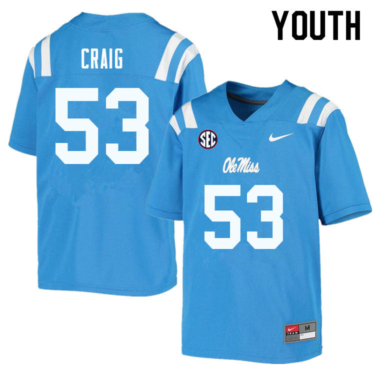 Youth #53 Carter Craig Ole Miss Rebels College Football Jerseys Sale-Powder Blue